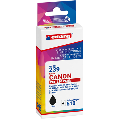 Artikelbild für edding EDD-239 schwarz Druckerpatrone kompatibel zu Canon PGI-520 BK, Artikelnummer 128405