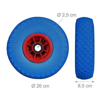 Artikelbild 3 für relaxdays Sackkarrenräder luftbereift blau, rot Kunststoff Felgen, Achse 2,5 cm, Artikelnummer 452272