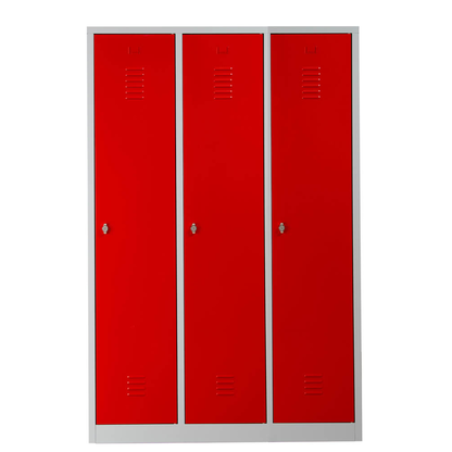 Artikelbild 2 für Gürkan Spind lichtgrau, feuerrot 105462, 3 Schließfächer 118,5 x 50,0 x 180,0 cm, Artikelnummer 562020