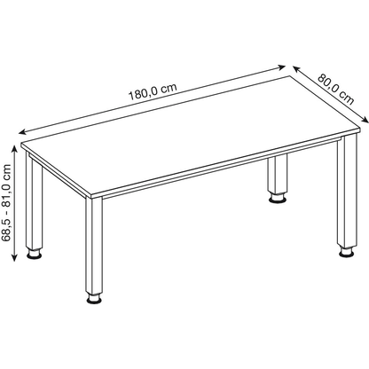 Artikelbild 2 für HAMMERBACHER Akandia höhenverstellbarer Schreibtisch lichtgrau rechteckig, 4-Fuß-Gestell silber 180,0 x 80,0 cm, Artikelnummer 671032