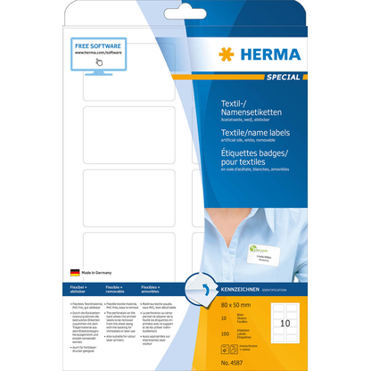 Artikelbild 2 für HERMA Namensetiketten 4587 weiß 80,0 x 50,0 mm, 10 Blatt, Artikelnummer 781950