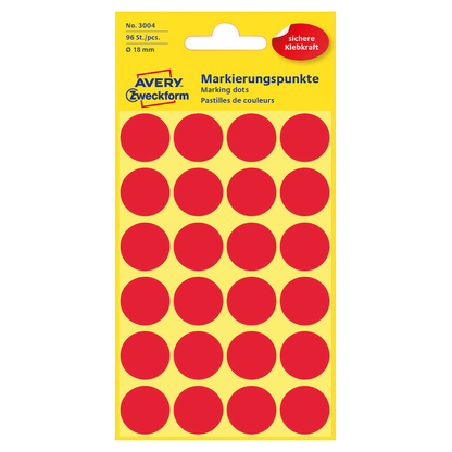 Artikelbild für AVERY Zweckform Klebepunkte 3004 rot Ø 18,0 mm, 96 St., Artikelnummer 712091