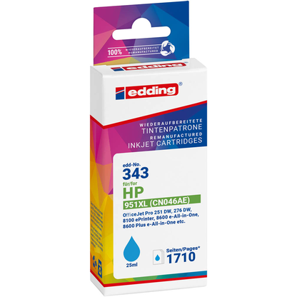 Artikelbild 2 für edding EDD-343 cyan Druckerpatrone kompatibel zu HP 951XL (CN046AE), Artikelnummer 283320