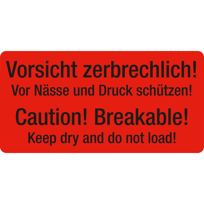 Artikelbild für EICHNER Warnetiketten rot »Vorsicht zerbrechlich! Vor Nässe und Druck schützen!« 100,0 x 50,0 mm, 250 Etiketten , Artikelnummer 486652