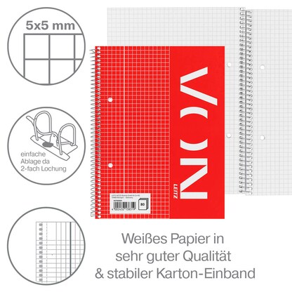 Artikelbild 5 für VON LEITZ Collegeblock kariert DIN A5 mit Randlinie (innen), 1 St., Artikelnummer 636116