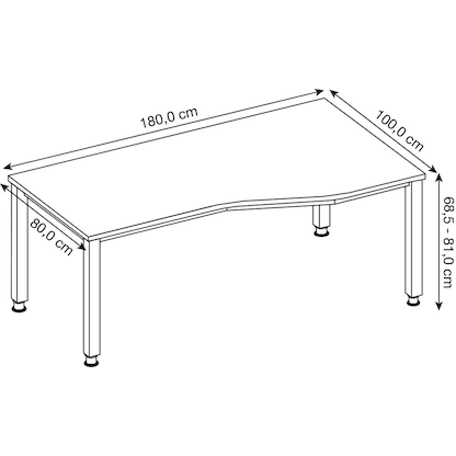 Artikelbild 3 für HAMMERBACHER Akandia höhenverstellbarer Schreibtisch lichtgrau Trapezform, 4-Fuß-Gestell silber 180,0 x 80,0/100,0 cm, Artikelnummer 671057
