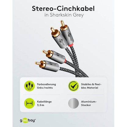 Artikelbild 6 für goobay Cinch Kabel 3,0 m silber, schwarz, 1 St., Artikelnummer 656019