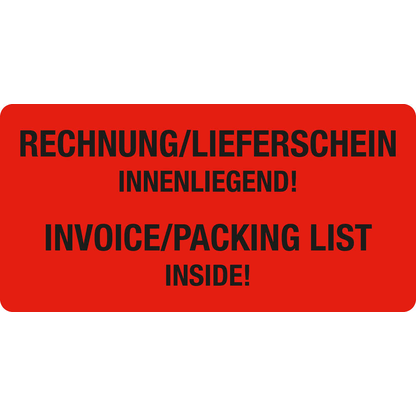 Artikelbild für EICHNER Warnetiketten rot »Rechnung/Lieferschein innenliegend!« 100,0 x 50,0 mm, 250 Etiketten , Artikelnummer 486684