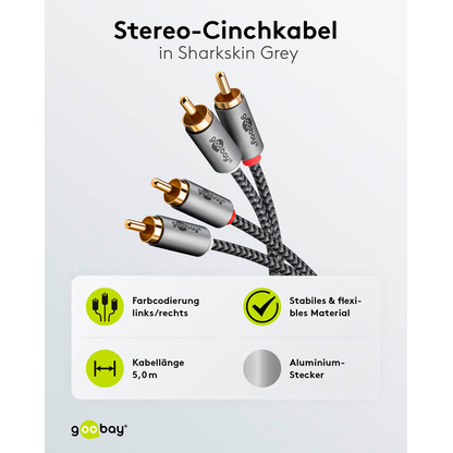 Artikelbild 6 für goobay Cinch Kabel 5,0 m silber, schwarz, 1 St., Artikelnummer 656106