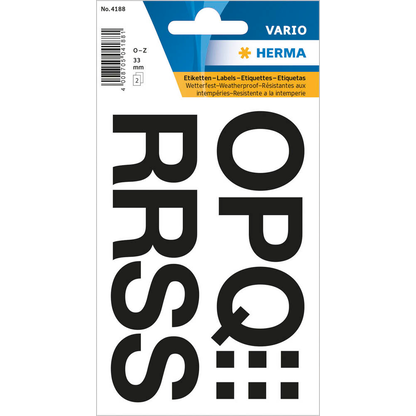 Artikelbild für HERMA Klebebuchstaben 4188 Buchstaben O-Z, schwarz 33,0 x 33,0 mm, 10x 22 Etiketten, Artikelnummer 928408