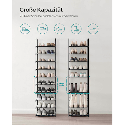 Artikelbild 5 für SONGMICS Schuhregal schwarz 45,0 x 28,0 x 173,0 cm, 1 St., Artikelnummer 260966