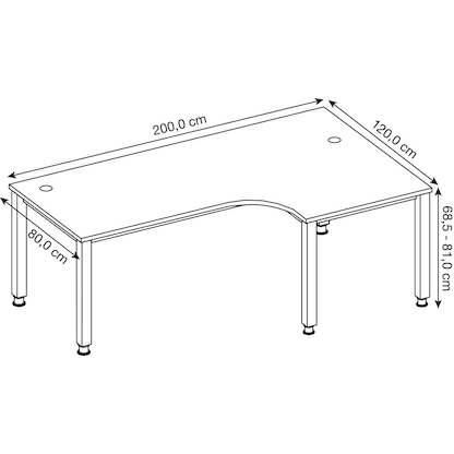 Artikelbild 2 für HAMMERBACHER Akandia höhenverstellbarer Schreibtisch lichtgrau L-Form, 5-Fuß-Gestell silber 200,0 x 80,0/120,0 cm, Artikelnummer 671560