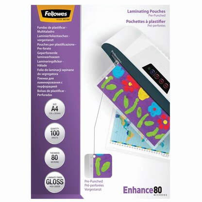 Artikelbild 2 für Fellowes Enhance80 Laminierfolien glänzend für A4 80 micron Universal-Lochung, 100 St., Artikelnummer 703147