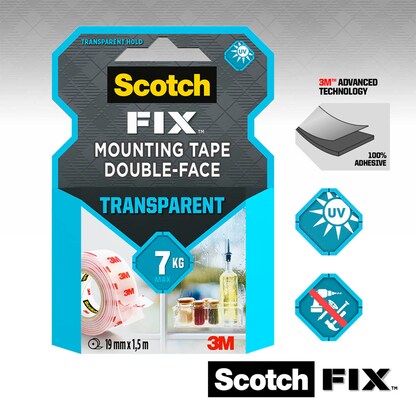 Artikelbild 4 für Scotch FIX™ TRANSPARENT doppelseitiges Klebeband 19,0 mm x 5,0 m, 1 Rolle, Artikelnummer 570859