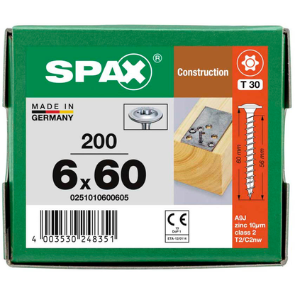 Artikelbild 6 für SPAX® Holzbauschrauben T30 Tellerkopf WIROX 0251010600605 6 mm x 60 mm, 200 St., Artikelnummer 397079
