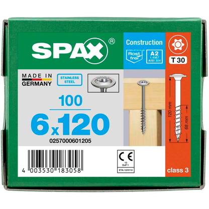 Artikelbild 6 für SPAX® Holzbauschrauben T30 Tellerkopf Edelstahl A2 0257000601205 6 mm x 120 mm, 100 St., Artikelnummer 396121