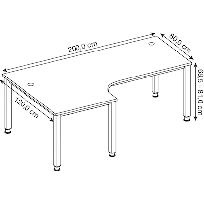 Artikelbild 3 für HAMMERBACHER Akandia höhenverstellbarer Schreibtisch lichtgrau L-Form, 5-Fuß-Gestell silber 200,0 x 80,0/120,0 cm, Artikelnummer 671560