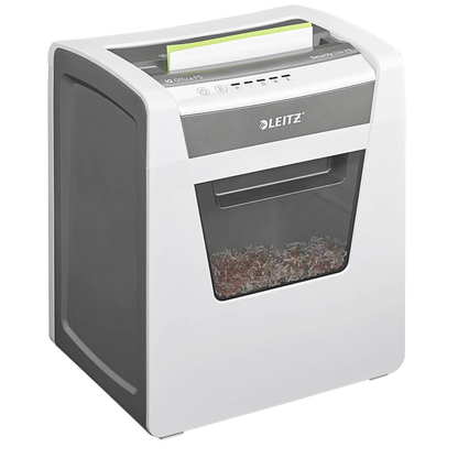 Artikelbild für LEITZ IQ Office Aktenvernichter mit Partikelschnitt P-5, 2 x 15 mm, bis 10 Blatt, weiß, Artikelnummer 634530