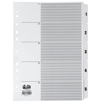 Artikelbild für dots Ordnerregister Mylar DIN A4 Vollformat 1-5 weiß 5-teilig, 1 Satz, Artikelnummer 486704