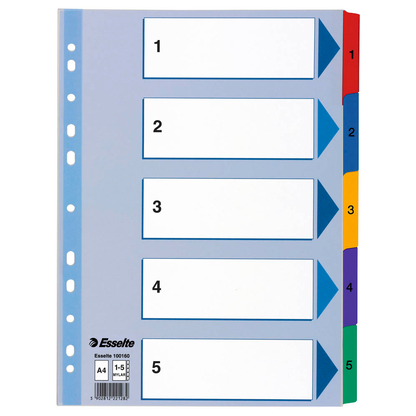 Artikelbild für Esselte Ordnerregister DIN A4 Vollformat 1-5 farbig 5-teilig, 1 Satz, Artikelnummer 352815