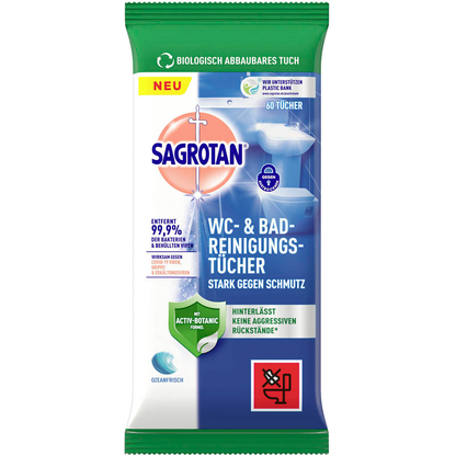 Artikelbild für SAGROTAN® Desinfektionstücher WC & Bad 1-lagig weiß, 60 Tücher, Artikelnummer 815213