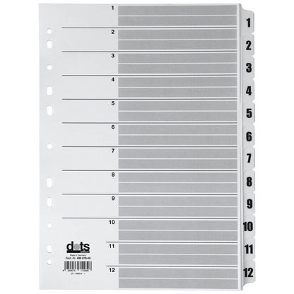 Artikelbild für dots Ordnerregister Mylar DIN A4 Vollformat 1-12 weiß 12-teilig, 1 Satz, Artikelnummer 486878