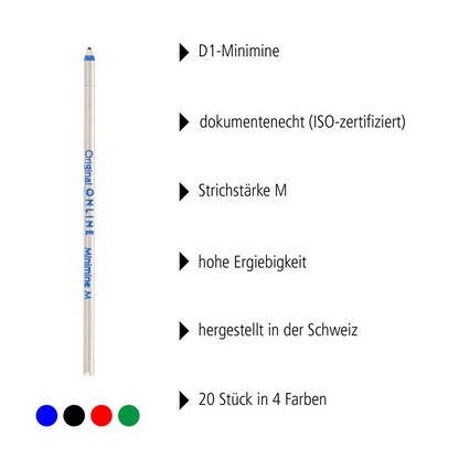Artikelbild 2 für ONLINE® D1 Kugelschreiberminen M farbsortiert, 20 St., Artikelnummer 283923