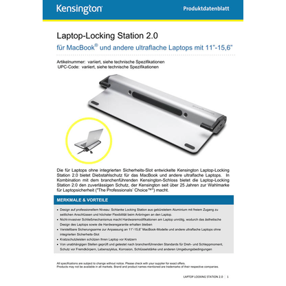 Artikelbild 8 für Kensington Locking Station 2.0 Laptopschloss 1,8 m, Artikelnummer 791477