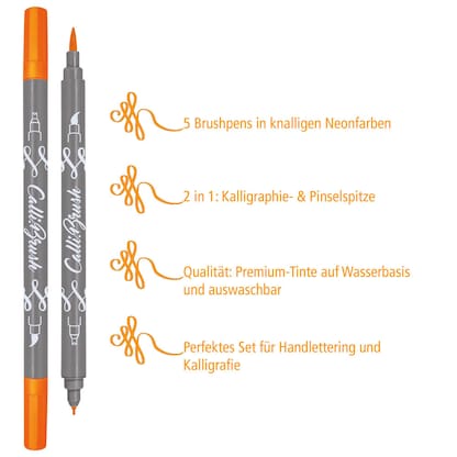 Artikelbild 2 für ONLINE® Calli.Brush Double Neon Brush-Pens farbsortiert, 5 St., Artikelnummer 283842