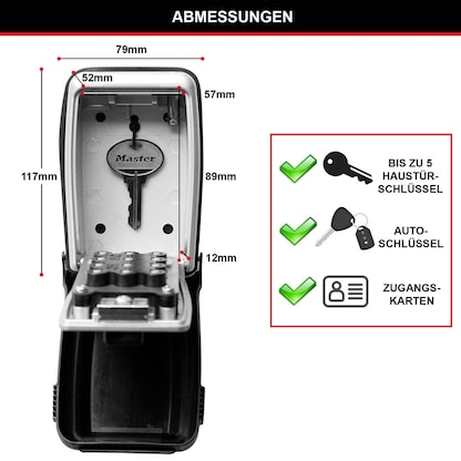 Artikelbild 3 für Master Lock® 5423EURD Schlüsseltresor grau, Zahlenschloss, 7,9 x 5,2 x 11,7 cm, 1 St., Artikelnummer 727663