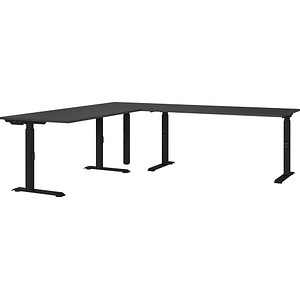 GERMANIA Mailand höhenverstellbarer Schreibtisch grafit L-Form, C-Fuß-Gestell schwarz 240,0 x 220,0 cm