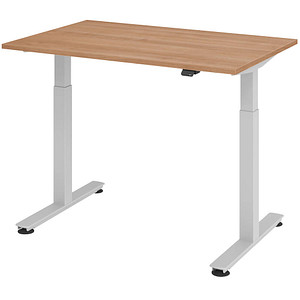 HAMMERBACHER XMST12 elektrisch höhenverstellbarer Schreibtisch nussbaum rechteckig, T-Fuß-Gestell silber 120,0 x 80,0 cm