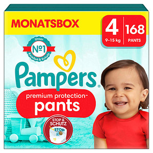 Pampers® Windeln premium protection™ Monatsbox Größe Gr.4 (9-15 kg) für Babys und Kleinkinder (4-18 Monate), 168 St.