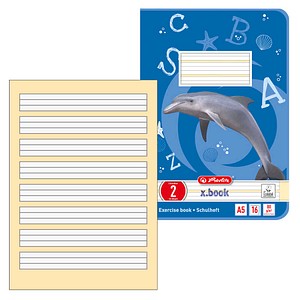herlitz Schulheft Delfin x.book Lineatur 2 2. Schuljahr liniert A5 ohne Rand, 16 Blatt, 1 St.