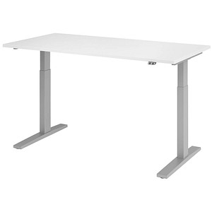 HAMMERBACHER XMKA16 elektrisch höhenverstellbarer Schreibtisch weiß rechteckig, C-Fuß-Gestell silber 160,0 x 80,0 cm