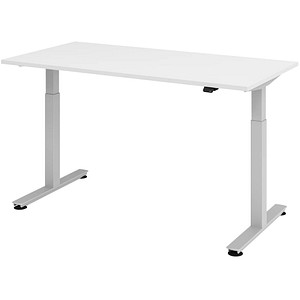 HAMMERBACHER XMST16 elektrisch höhenverstellbarer Schreibtisch weiß rechteckig, T-Fuß-Gestell silber 160,0 x 80,0 cm