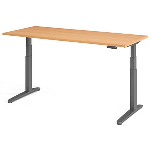 HAMMERBACHER XBHM19 elektrisch höhenverstellbarer Schreibtisch buche rechteckig, C-Fuß-Gestell grau 180,0 x 80,0 cm