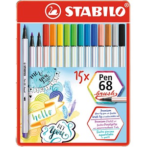 STABILO Pen 68 brush Brush-Pens farbsortiert, 15 St.