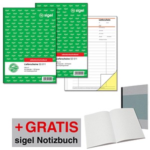 AKTION: SIGEL Lieferschein mit Empfangsschein Formularbücher, 2 St. + GRATIS 1 SIGEL Notizbuch SN200 A5, kariert, 200 Seiten