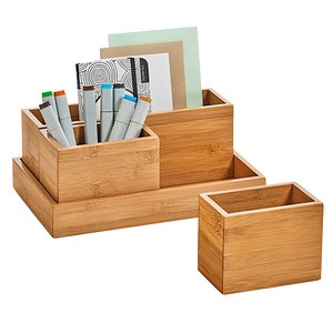 Zeller Schreibtisch-Organizer 4tlg-Set natur Bambus 3 Fächer 28,0 x 17,7 x 11,0 cm