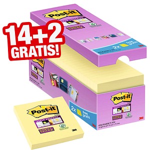 14 + 2 GRATIS: Post-it® Haftnotizen extrastark 654 gelb 14 Blöcke + GRATIS 2 Blöcke