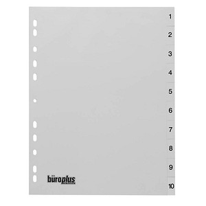 büroplus Ordnerregister DIN A4 Vollformat 1-10 grau 10-teilig, 1 Satz