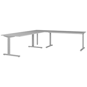 GERMANIA Profi 3.0 Schreibtisch lichtgrau L-Form, C-Fuß-Gestell silber 260,0 x 240,0 cm