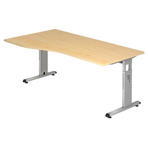 HAMMERBACHER OS 18 höhenverstellbarer Schreibtisch ahorn Trapezform, C-Fuß-Gestell silber 180,0 x 80,0/100,0 cm