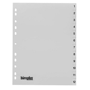 büroplus Ordnerregister DIN A4 Vollformat 1-12 grau 12-teilig, 1 Satz