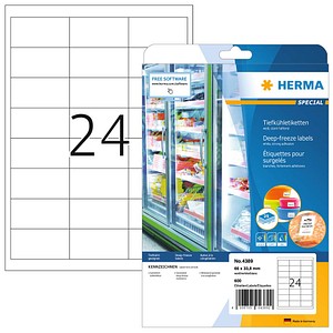 HERMA SPECIAL Tiefkühletiketten 4389 weiß 66,0 x 33,8 mm, 25 Blatt