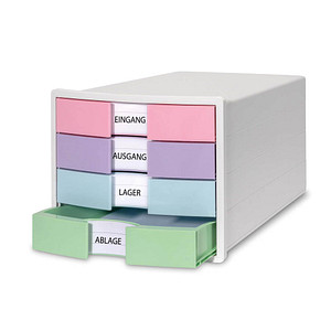 HAN Schubladenbox IMPULS  rosa, lila, blau, grün 1012-129D, DIN A4 mit 4 Schubladen, 1 St.