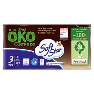 Soft Star Toilettenpapier Das ÖKO Clevere 3-lagig Recyclingpapier, 8 Rollen