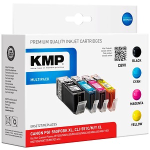 4 KMP C89V schwarz, cyan, magenta, gelb Tintenpatronen ersetzen Canon PGI-550 XL BK, CLI-551 XL C/M/Y 4 KMP C89V schwarz, cyan, magenta, gelb Tintenpatronen ersetzen Canon PGI-550 XL BK, CLI-551 XL C/M/Y