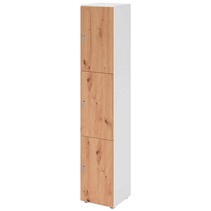 HAMMERBACHER Schließfachschrank weiß, asteiche V264L3/W/R/DS, 3 Schließfächer 40,0 x 42,0 x 215,6 cm